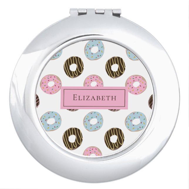 Custom Name Cute Donuts Pastel Bakery Monogram Compact Mirror (Front)