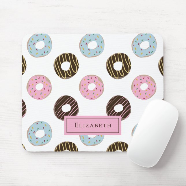Custom Name Cute Donuts Pastel Sweet Tooth Text Mouse Pad (With Mouse)