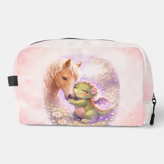 Custom Name Cute Dragon & Horse Toiletry Bag (Front)