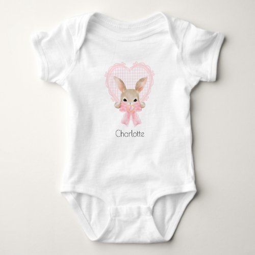 Custom Name Cute Easter Bunny In a Heart  Baby Bodysuit
