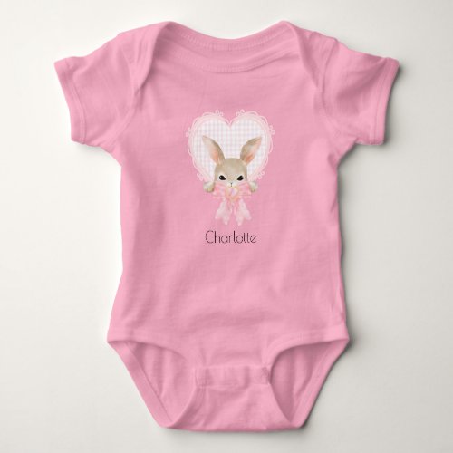 Custom Name Cute Easter Bunny In a Heart  Baby Bodysuit