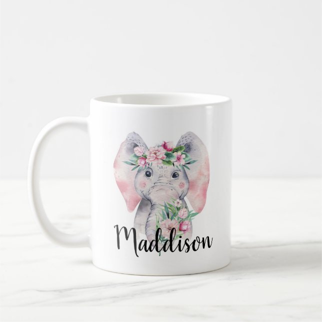 Custom Name Cute Elephant Mug Mom Nurse Teacher (Left)