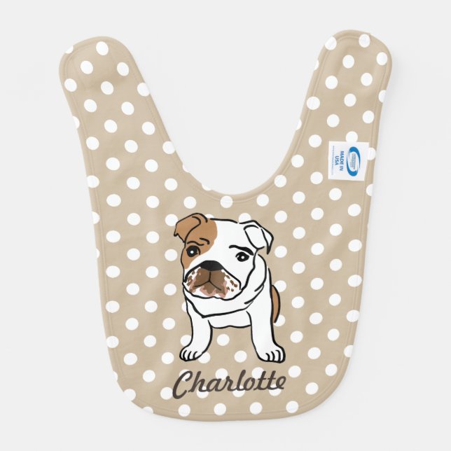 Custom Name Cute English Bulldog Baby Bib (Back)
