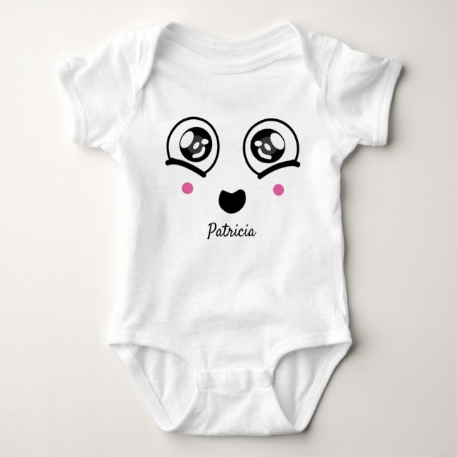 Custom Name | Cute face smile With  pink cheeks Baby Bodysuit (Front)