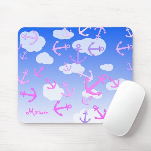 Custom Name Cute Floating Anchors Pastel Colors Mouse Pad