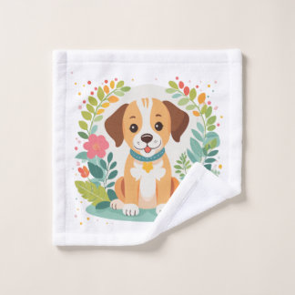 Custom Name Cute Floral Dog Puppy Kids Bath Towel Set