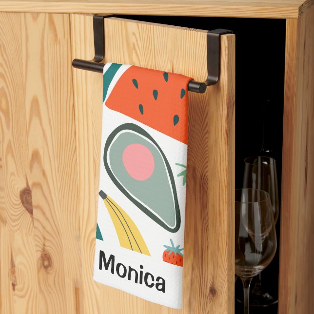 Custom Name Cute Fruits Background Kitchen Towel (Thirds Fold)