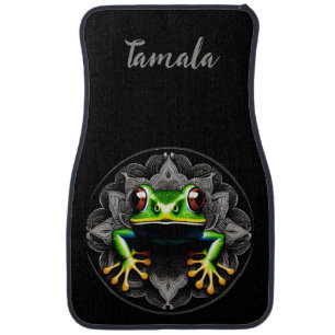 Custom Name Cute Funny Frog Black Car Floor Mats