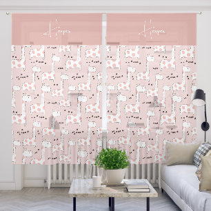 Custom Name Cute Giraffe Pattern Kids Pink Sheer Curtains