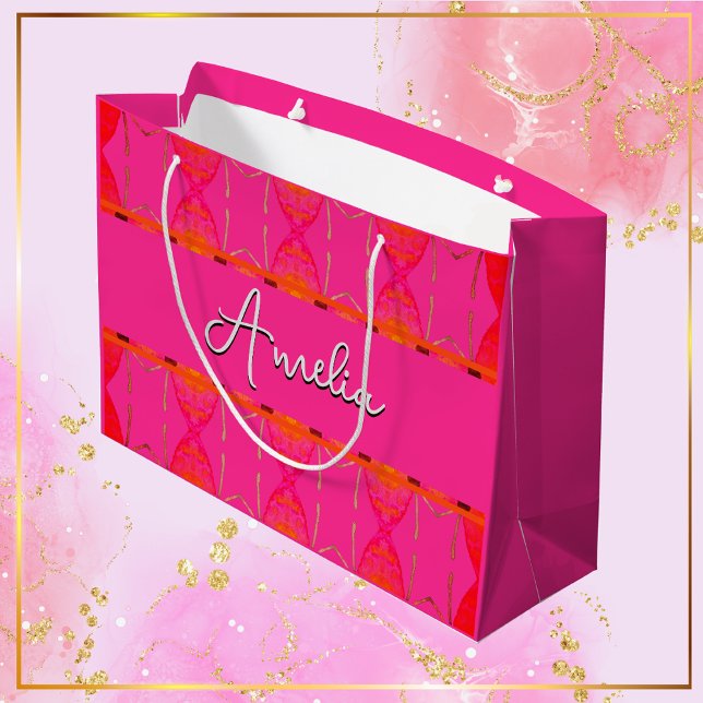 Custom Name Cute Girly Orange and Pink Large Gift Bag (Creator Uploaded)