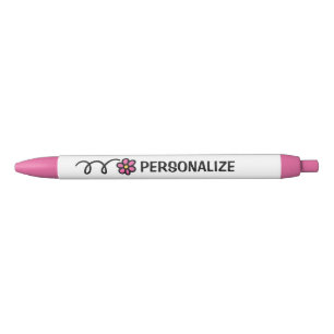 Custom name cute girly pink daisy flower logo pen