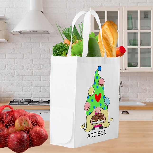 Custom Name Cute Gnome Cookies Hat Cake Heart Grocery Bag (Custom Name Cute Gnome Cookies Hat Cake Heart Grocery Bag)