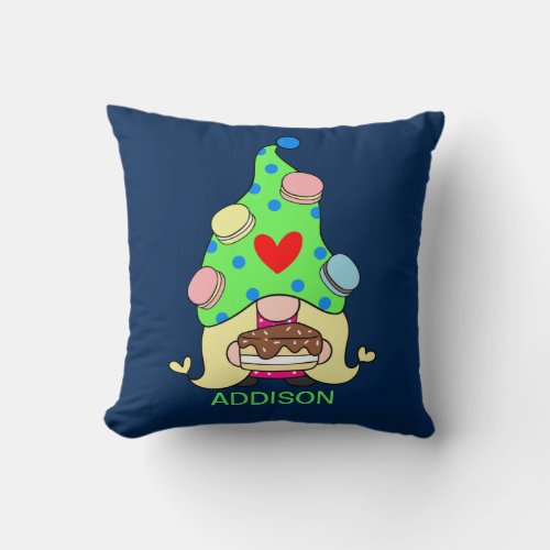 Custom Name Cute Gnome Cookies Hat Cake Heart Throw Pillow