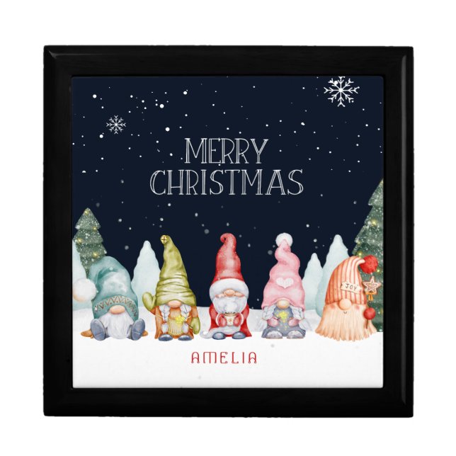  Custom Name Cute Gnome Jewelry Keepsake Gift Box (Front)