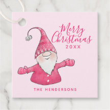 Custom Name Cute Gnome Pink Merry Christmas