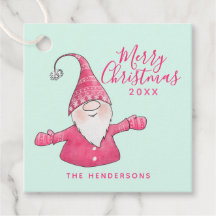Custom Name Cute Gnome Pink Mint Merry Christmas
