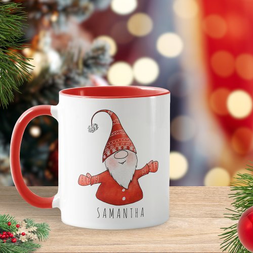 Custom Name Cute Gnome Red Christmas Mug
