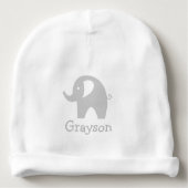 Custom name cute grey elephant baby beanie hat (Front)