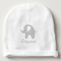 Custom name cute grey elephant baby beanie hat