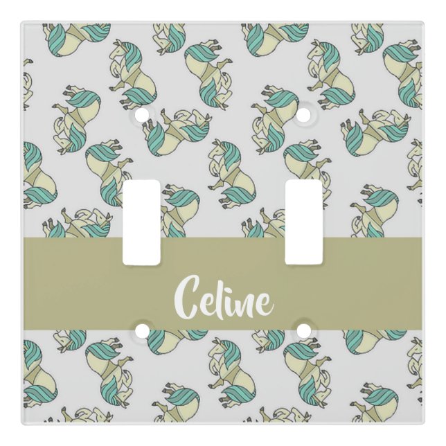 Custom name cute horses pattern light switch cover (Front)