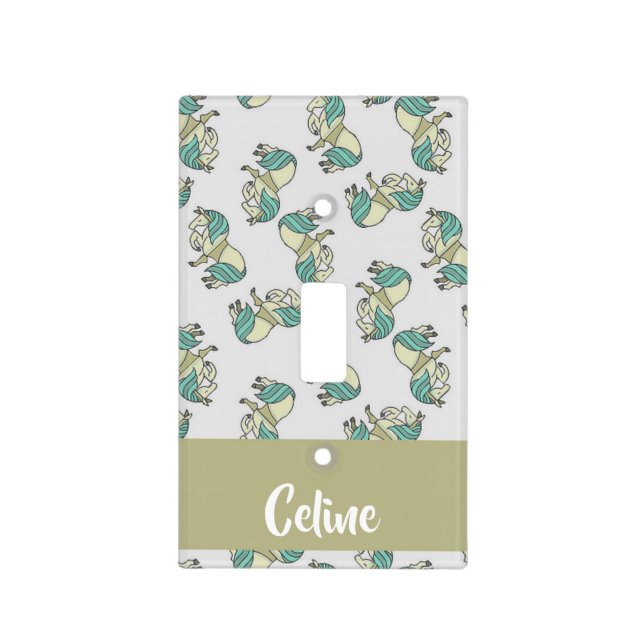 Custom name cute horses pattern light switch cover (Front)
