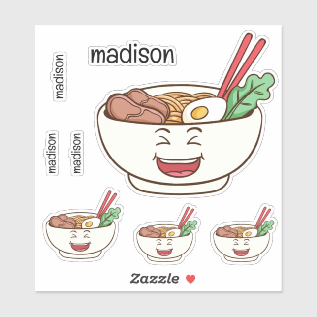 Custom Name Cute Kawaii Noodles Sticker (Sheet)