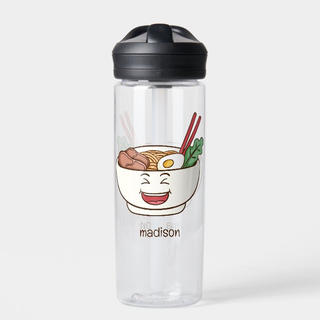 Custom Name Cute Kawaii Noodles Water Bottle (Front)