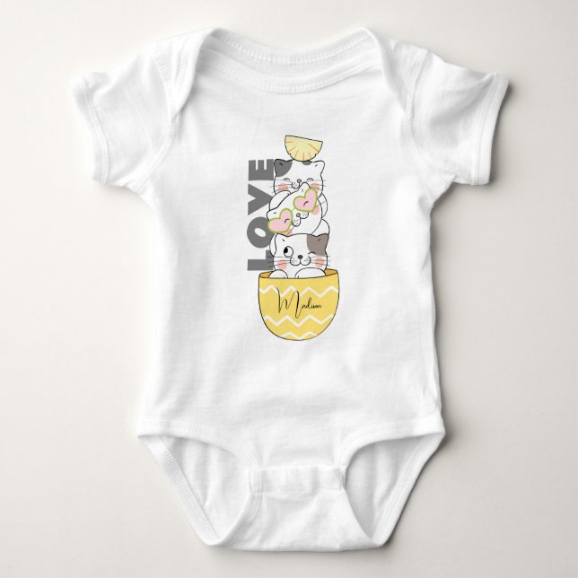 Custom Name Cute Kittens Baby Bodysuit (Front)