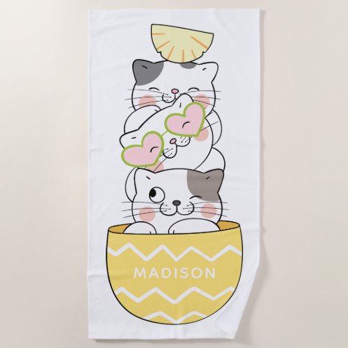 Custom Name Cute Kittens Beach Towel