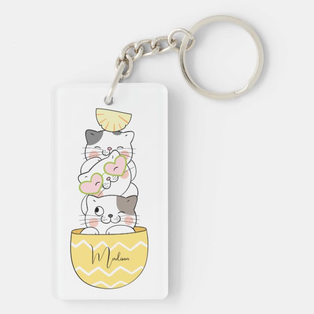 Custom Name Cute Kittens Keychain (Back)