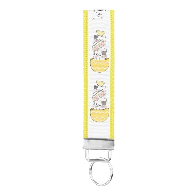 Custom Name Cute Kittens Wrist Keychain (Keys on Bottom)