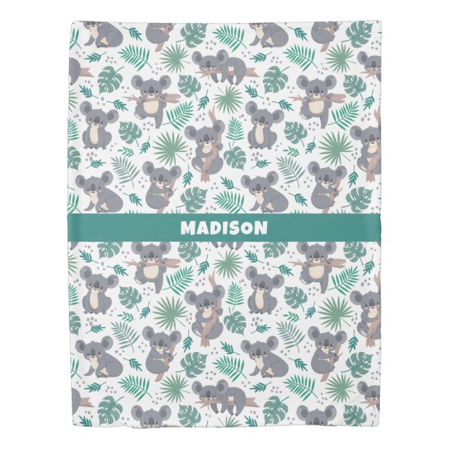 Custom Name Cute Koalas Pattern Duvet Cover (Front)