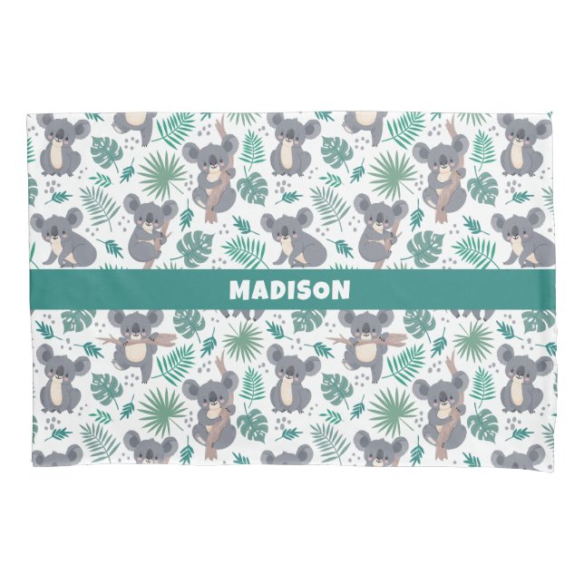 Custom Name Cute Koalas Pattern Pillow Case (Front)