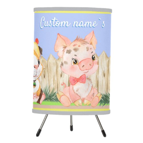 Custom name cute Little and Guinea Pigs  Tripod Lamp