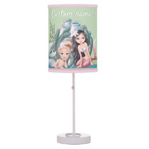 Custom name cute Little Mermaids on pastel green Table Lamp