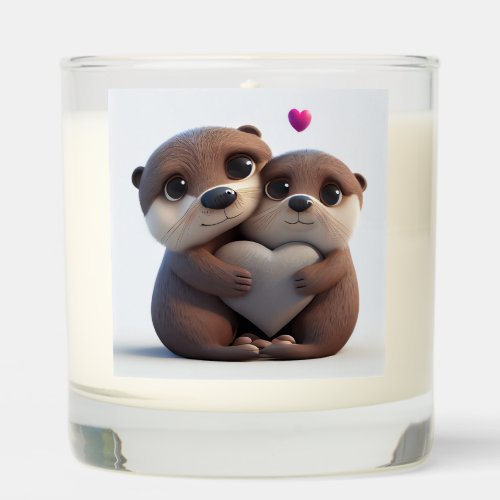 Custom Name Cute Little Otters Hugging Love Scented Candle