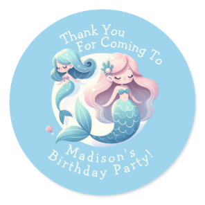 Custom Name Cute Mermaid Theme Magical Birthday  Classic Round Sticker