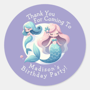Custom Name Cute Mermaid Theme Magical Birthday  Classic Round Sticker