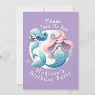 Custom Name Cute Mermaid Theme Magical Birthday  Invitation