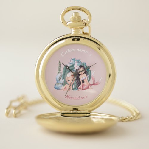 Custom name cute mermaids romantic gift pocket watch