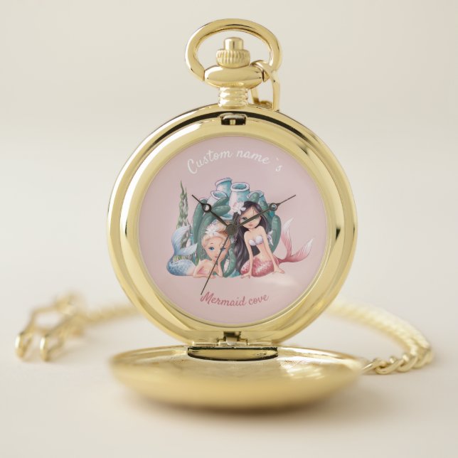 Custom name cute mermaids romantic gift pocket watch (Inside)