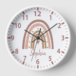 Custom Name Cute Modern Boho Rainbow Clock