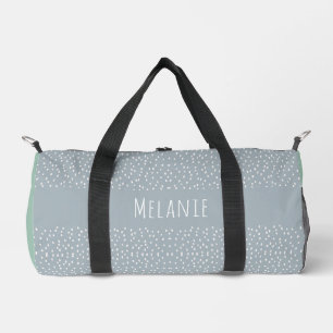 Custom name, cute modern gray blue spots duffle bag