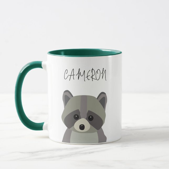 Custom Name Cute Modern raccoon illustration Mug (Left)