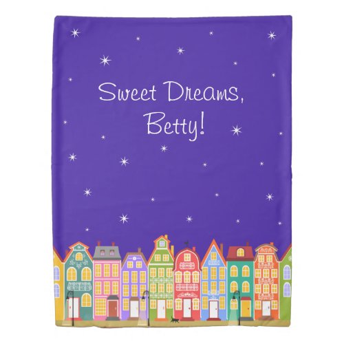 Custom Name Cute Night City Twin Size Duvet Cover