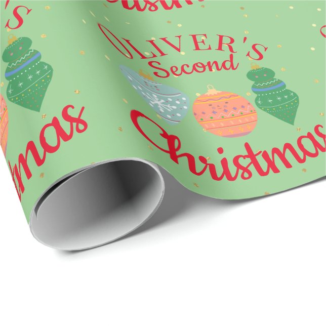 Custom Name Cute Ornament Toddler Christmas   Wrapping Paper (Roll Corner)