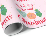 Custom Name Cute Ornament Toddler Christmas   Wrapping Paper<br><div class="desc">Personalized toddler second or third Christmas ornament,  featuring cute kawaii face Christmas ornaments on a white background,  with small little gold dottie snowflakes. Toddle boy or toddler girl custom name second,  third Christmas design.</div>