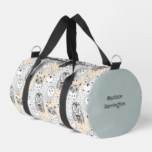 Custom Name Cute Owl Pattern Duffle Bag (Left Corner)