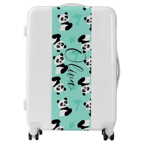 Custom Name Cute Panda Green travel  Luggage