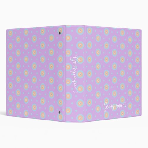 Custom Name Cute Pastel Rainbow Bullseyes Pattern 3 Ring Binder